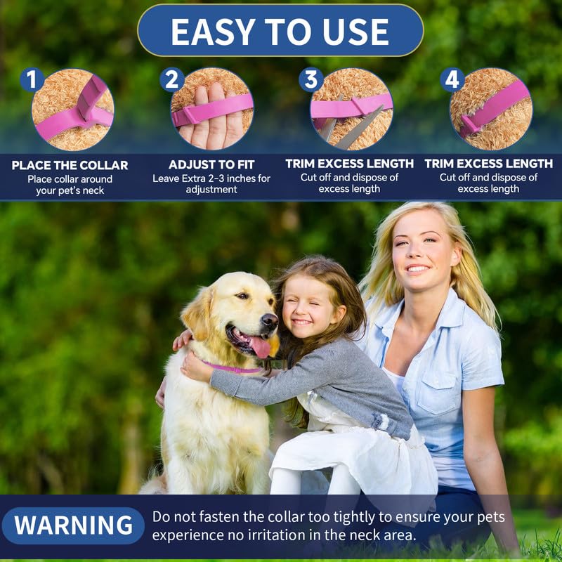 4 Pack Flea Collar for Dogs, 8 Months Flea and Tick Prevention for Dogs, Waterproof Dog Flea Collar, Natural Dog Flea and Tick Treatment, Adjustable Flea and Tick Collar for Dogs Puppy(Pink&Purple)