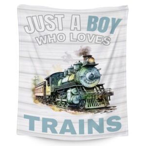 train blanket - soft, fuzzy & warm - 40"x50" small blanket for couch, sofa - white cute throw gifts for boys