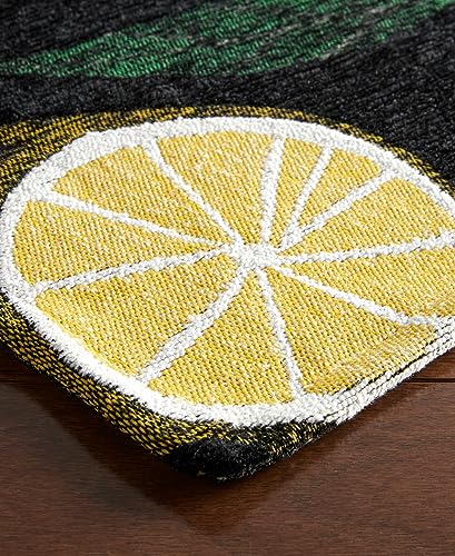 TOWN & COUNTRY LUXE Livie Fresh Lemon Everwash™ Washable Multi-Use Decorative Rug, Kitchen Rug, Low-Profile Door Mat, Bedroom Rug and Dorm Room Rug with Non-Slip Backing, Black, 24"x40"