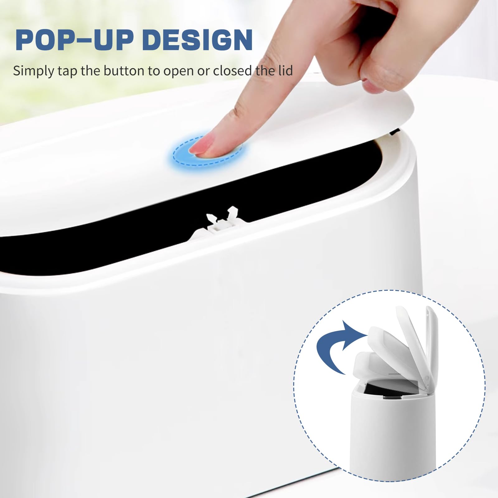 Mini Trash Can with Lid - Removable Small Garbage Can, Tiny Plastic Trash Bin, Pop Up Countertop Wastebasket, Counter Garbage Lint Bin for Bathroom,Office,Kitchen,Desk,Coffee Table(White)