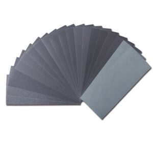 sandpaper variety pack, 20pcs sand paper assorted for wood metal sanding, wet dry sandpaper sheets 120/240/320/400/600/800/1200/1500/2000/3000 grits, 9 x 3.6 inch