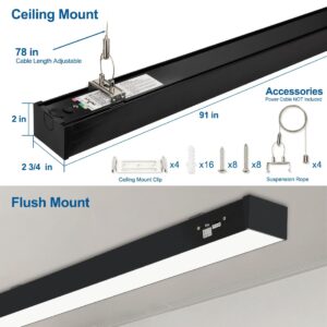 DAKASON 8FT LED Linear Light, 8Foot LED Shop Lights 100/80/60W 3/4/5000K CCT Selectable, Commercial 8Feet Strip Lighting Fixture for Office Garage Warehouse Market, Flush Mount Suspended ETL 4 Pack