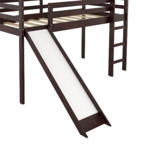 Harper & Bright Designs Twin Size Loft Bed with Slide, House Loft Bed with Slide, Solid Wood Bed Frame for Kids Girls & Boys, Espresso