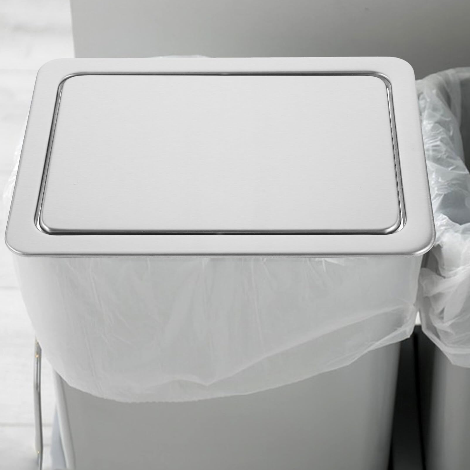 Cabilock Trash Can Embedded Type Trash Bin Cover Countertop Flap Lid Kitchen Supply Bathroom Supply Recessed Trash Bin Lid Kitchen Accessory 430 Stainless Steel Clamshell Concealed Sink