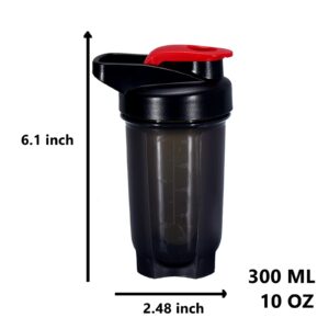 GAISHION Shaker Bottle Protein Shakes Cup and 10-Ounce/300ML Shaker Bottle with Whisk Balls, Protein Shaker Bottle Set,Non-BPA plastic (Black+Grey(2PCS))