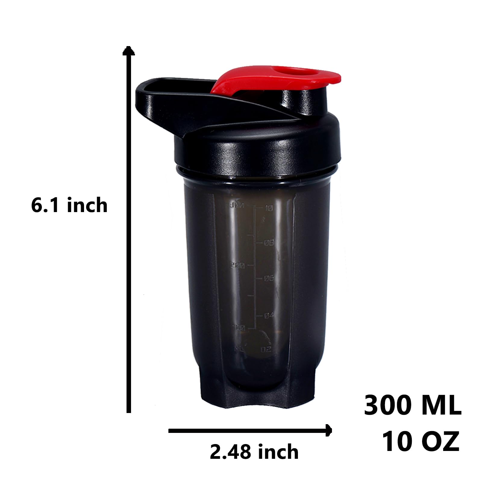 GAISHION Shaker Bottle Protein Shakes Cup and 10-Ounce/300ML Shaker Bottle with Whisk Balls, Protein Shaker Bottle Set,Non-BPA plastic (Black+Grey(2PCS))