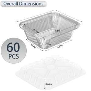 iHomeSet 60 Pack 1 lb Rectangular Disposable Aluminum Foil Pan 16 oz Take Out Food Containers with Clear Plastic Dome Lids, for Catering, Baking, Roasting Food