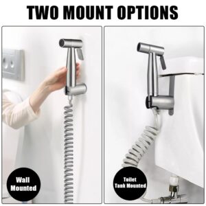 MUMENG Handheld Bidet Sprayer for Toilet Kit,Adjustable Water Pressure,Stainless Steel Diaper Sprayer Set,Hand Held Head for Personal Hygiene and Pets Cleaning with Retractable Spring Hose and Holder