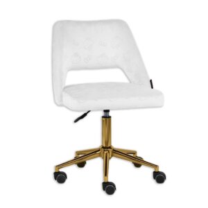 impressions vanity hello kitty velvet vanity chair with back, 360 degrees swivel cute desk chair with wheels, golden rolling base adjustable height makeup chair for bedroom (white)