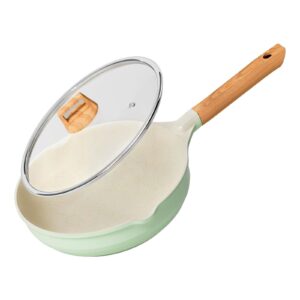 nonstick wok pan with lid, 12 inch non stick wok stir fry pan with ergonomic handle and unique cover beads, 100% apeo and pfoa free suit for gas, electric, induction & ceramic stoves,green