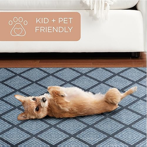 TOWN & COUNTRY EVERYDAY Rein Solid Diamond Everwash™ Washable Area Rug with Non-Slip Backing, Pet Friendly Rug, Blue, 6'6"x9'6"