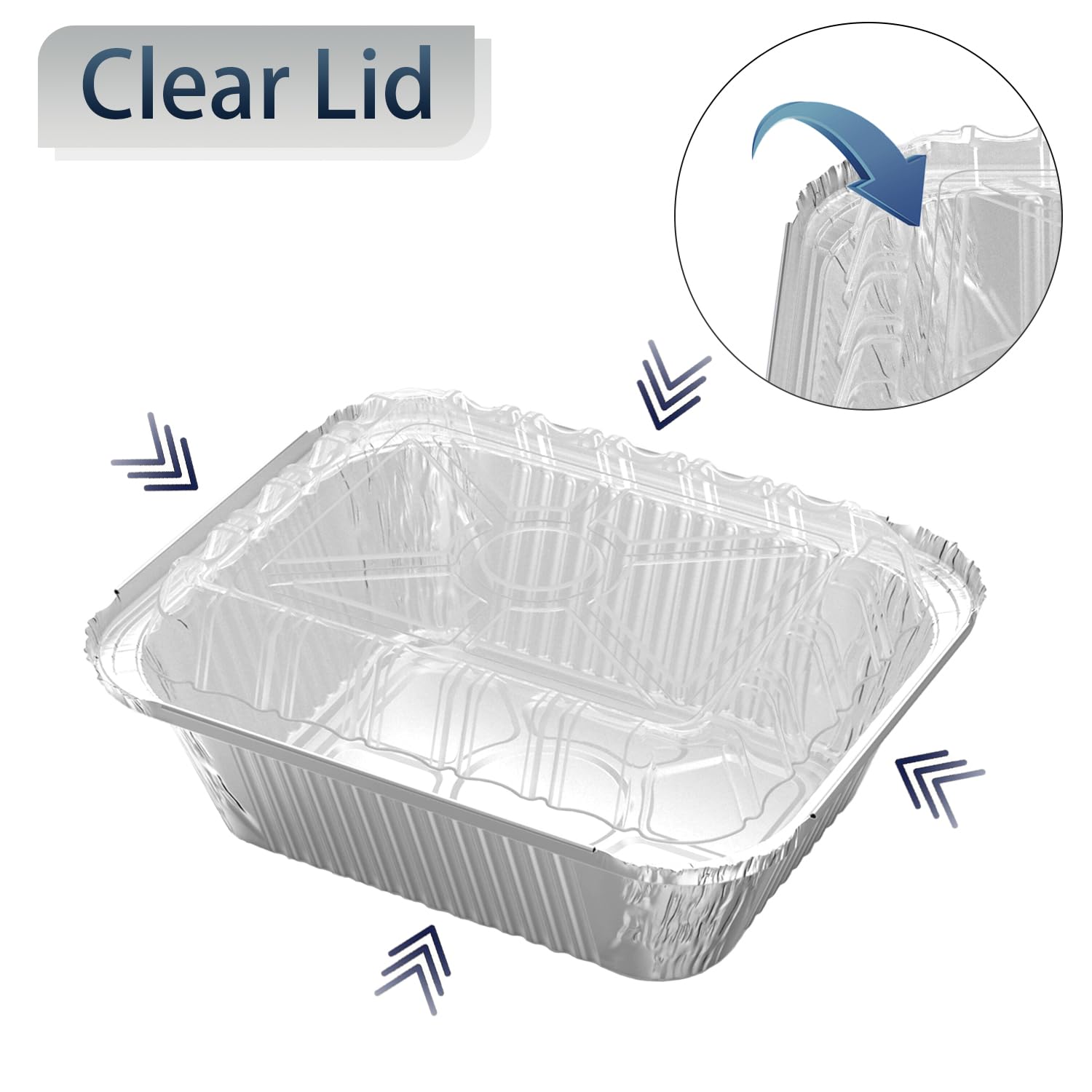 iHomeSet 60 Pack 1 lb Rectangular Disposable Aluminum Foil Pan 16 oz Take Out Food Containers with Clear Plastic Dome Lids, for Catering, Baking, Roasting Food