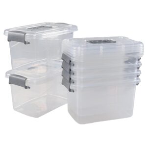 esdiplot 6 packs plastic storage container bins, 5 quart clear latching boxes with handles for home, school, office organization