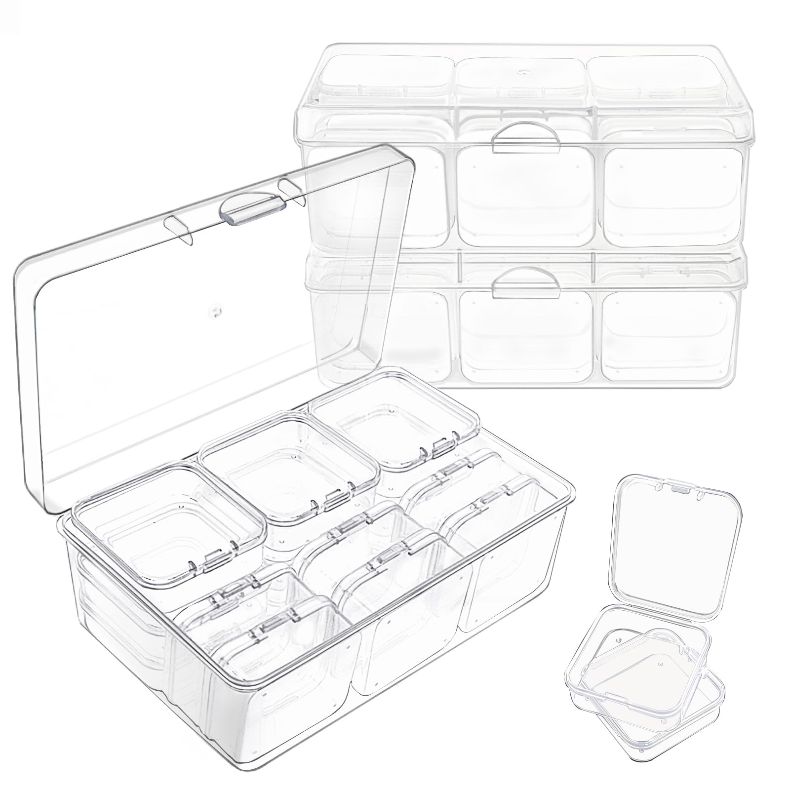 48Pcs Bead Organizer Storage Boxes,Small Clear Plastic Containers Box with Hinged Lid for Jewelry,Diamonds,DIY Art Craft Accessory(2.17 x 2.17 x 0.79 Inch)