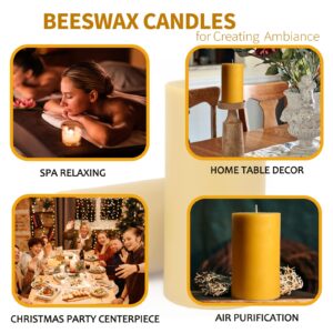 Natural Beeswax Pillar Candles 4 Packs, 140 Hours Burn Time, 100% Pure Beeswax Candles for Emergency Prayer Home Deco, Bees Wax Candles for Relax, Smokeless & Dripless [2x4 inch]