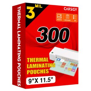 caregy thermal laminating pouches, 300 pack laminating sheets, 3 mil, 9 x 11.5 inches lamination sheet paper for laminator, clear, letter size, office and school supplies