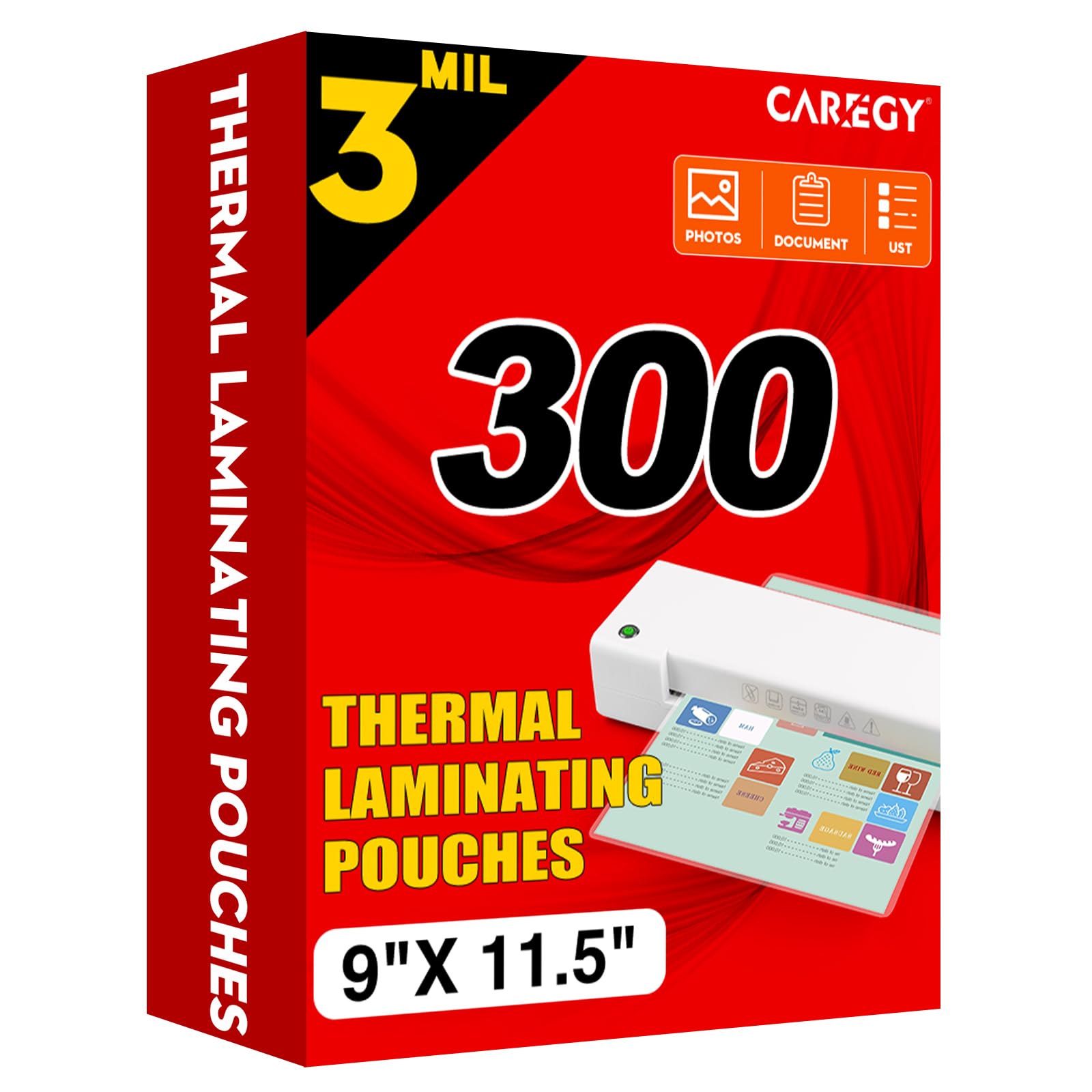 CAREGY Thermal Laminating Pouches, 300 Pack Laminating Sheets, 3 Mil, 9 x 11.5 Inches Lamination Sheet Paper for Laminator, Clear, Letter Size, Office and School Supplies