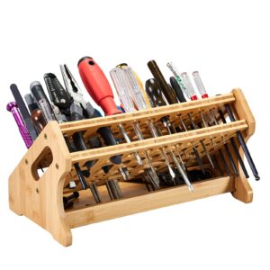 ESYTEOOT Bamboo Screwdriver Organizer Rack Tools Desktop Hand Tool Stand and Repair Tool Storage Holder