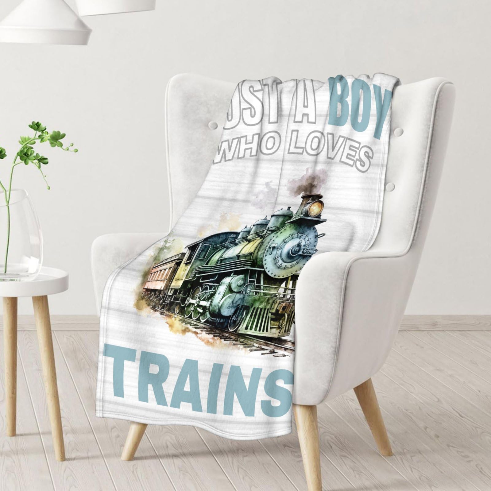 Train Blanket - Soft, Fuzzy & Warm - 40"x50" Small Blanket for Couch, Sofa - White Cute Throw Gifts for Boys