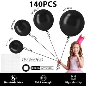 140pcs Balloon Arch Kit, Black Balloons of Different Sizes Pack of 18 12 10 5 Inch Party Balloon Kit for Birthday Party or Balloon Arch as Graduation Wedding Baby Shower Anniversary Party