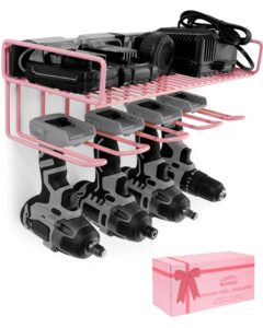 wellmall pink power tool organizer - wall mount style for power tool drill storage as heavy duty tool shelf & tool rack with compact design