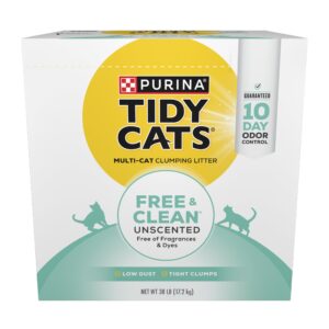 purina tidy cats clumping cat litter, free & clean unscented multi cat litter - 38 lb. box