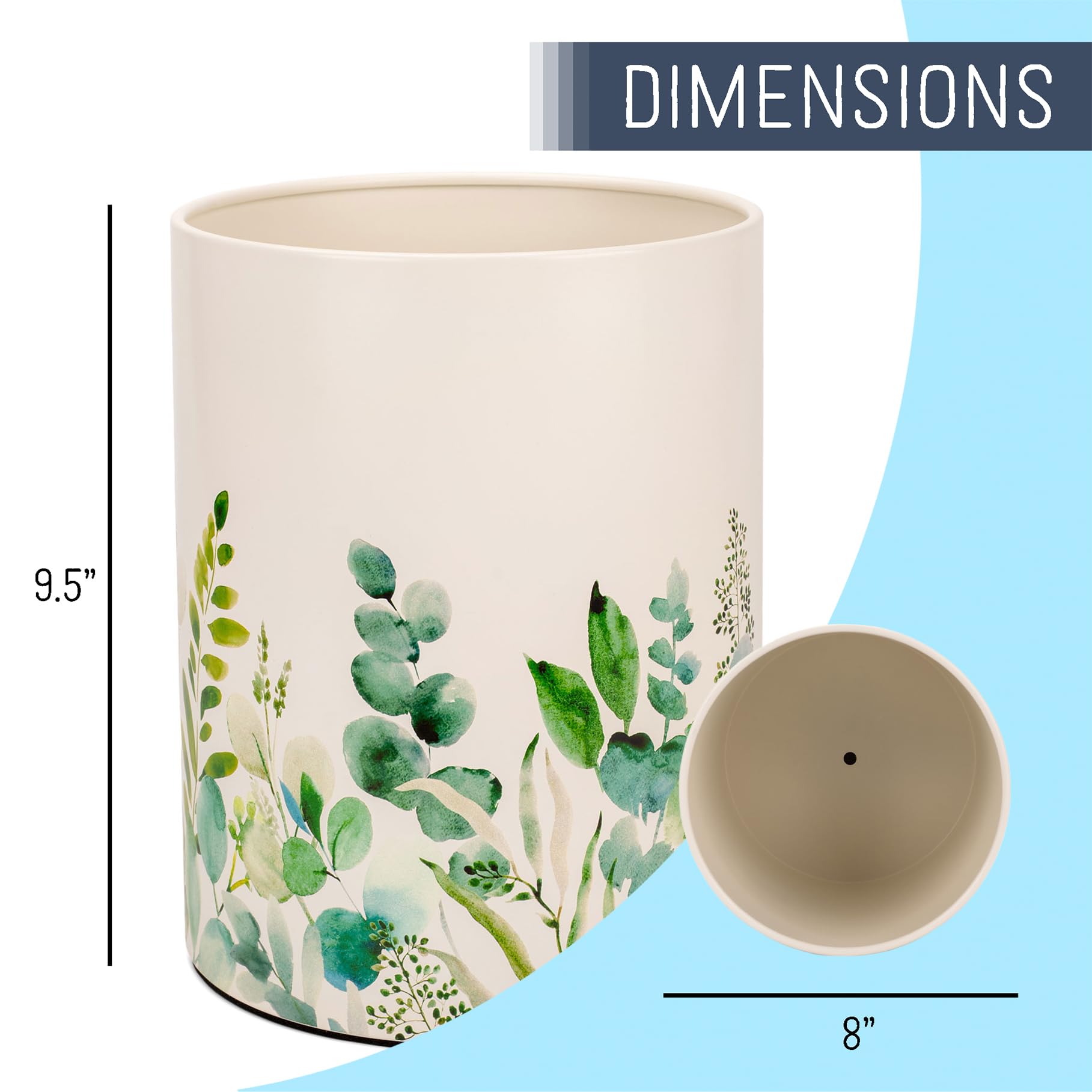 NAT AND JULES Round 9.5 x 8 Iron Metal Bathroom Trash Can Wastebasket Home Office Bedroom Fits 2.25 Gallon Trash Bag Liner, Floral