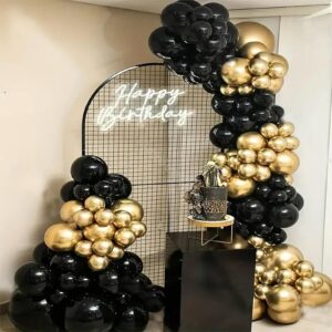 140pcs Balloon Arch Kit, Black Balloons of Different Sizes Pack of 18 12 10 5 Inch Party Balloon Kit for Birthday Party or Balloon Arch as Graduation Wedding Baby Shower Anniversary Party