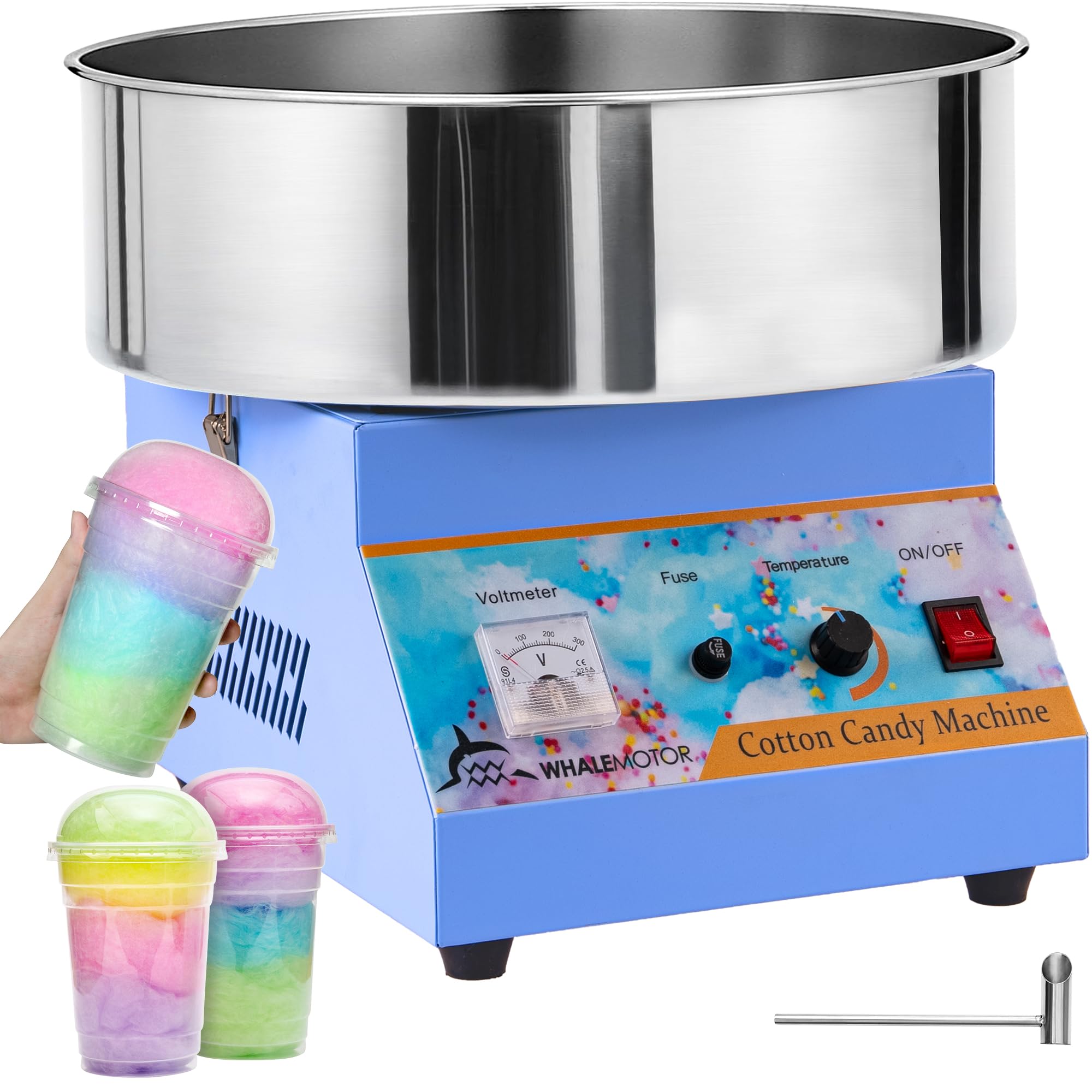 WHALEMOTOR Commercial Cotton Candy Machine, Blue Electric Cotton Candy Maker Machine for Family Events, Candy Floss Machine for Kids, Birthday Party Outside, Ballgames, Church