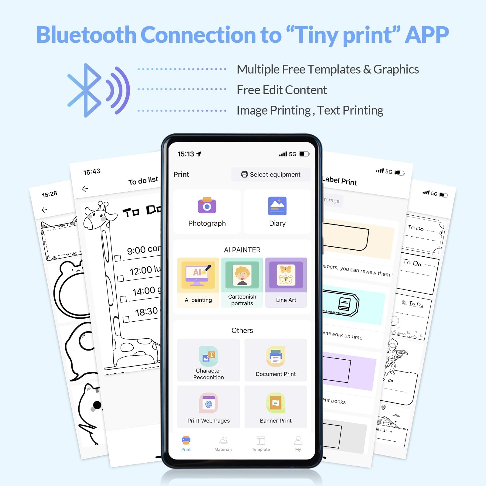 Label Maker Machine with Tape, Portable Bluetooth Label Printer, Small Smart Phone Handheld Sticker Mini Labeler Multiple Templates Font Icon Easy to Use Inkless Rechargeable F Office Home