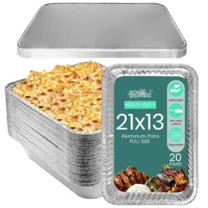 funstitution full size large aluminum foil pans (20 pack) - full size large 21x13 tin foil pans with high heat conductivity - disposable cookware for baking, grilling, cooking, storing, prepping