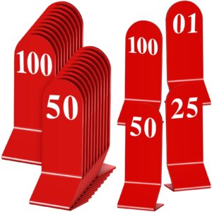 geetery 100 pcs acrylic table numbers 1-100 double sided table number cards wedding table number stands restaurant table tent table number signs for party banquets supplies, 2.36 x 6.3 inch (red)