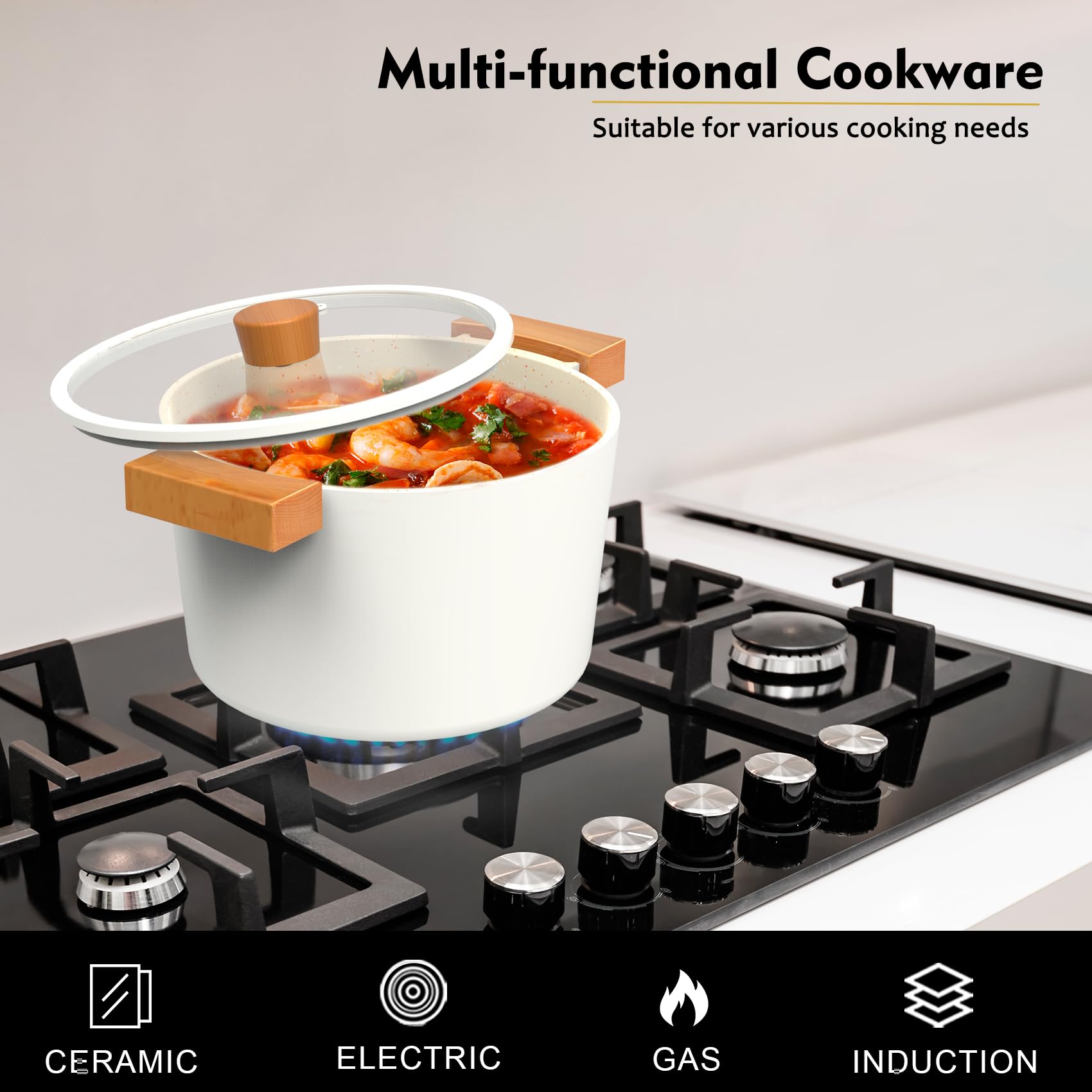 imarku Nonstick Stock Pot with Lid 6 Quart Cooking Pot Durable Soup Pot with Heat Resistant Wooden Handle Induction Cookware for All Stovetops PFOA Free Unique Christmas Gift for Men and Women