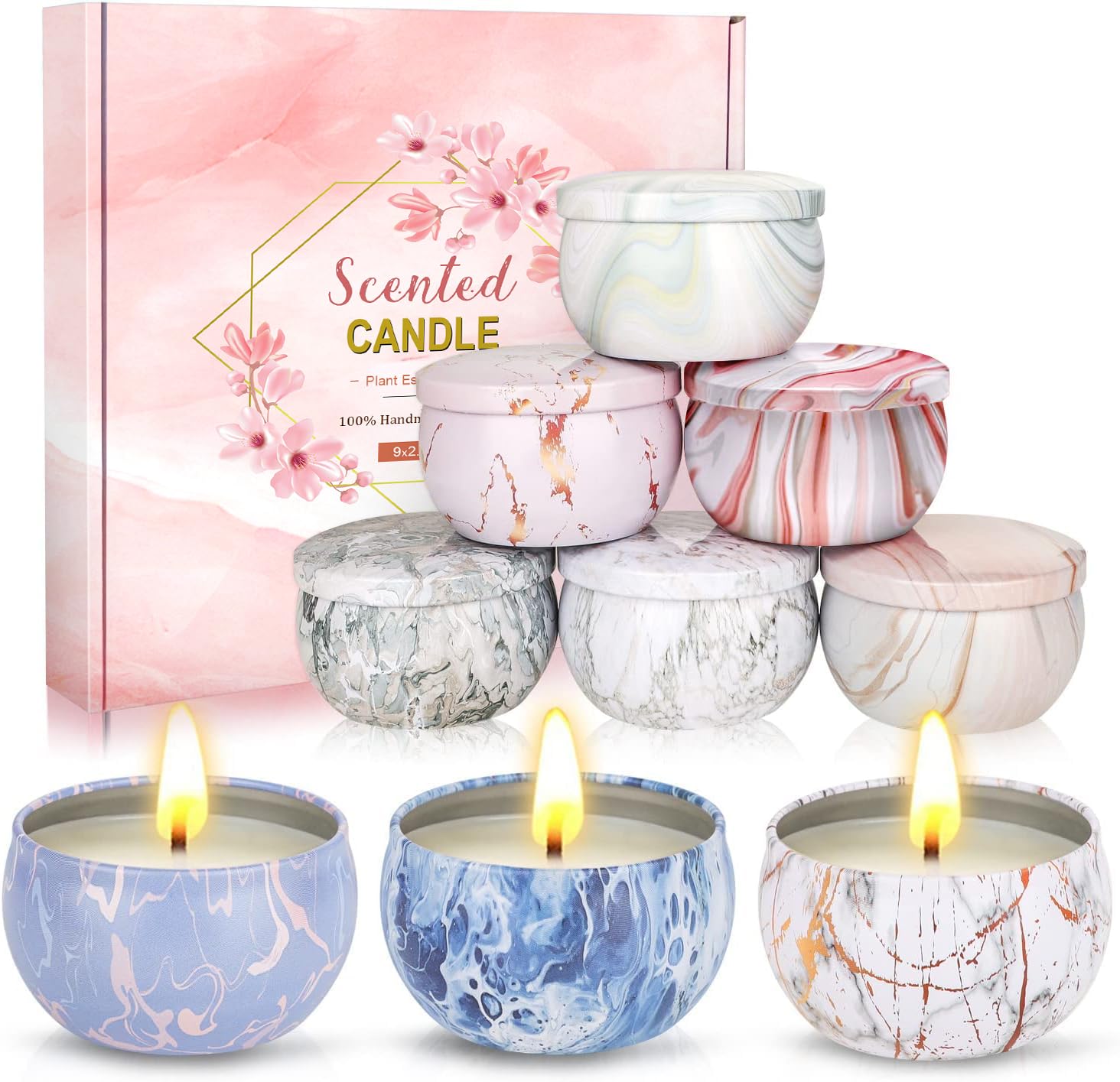 Scented Candles Gifts for Women, 9 Pack 2.5 oz Marble Aromatherapy Candle Set Natural Soy Wax Stress Relief Gift for Mother's Day,Christmas,Birthday,Valentine's Day