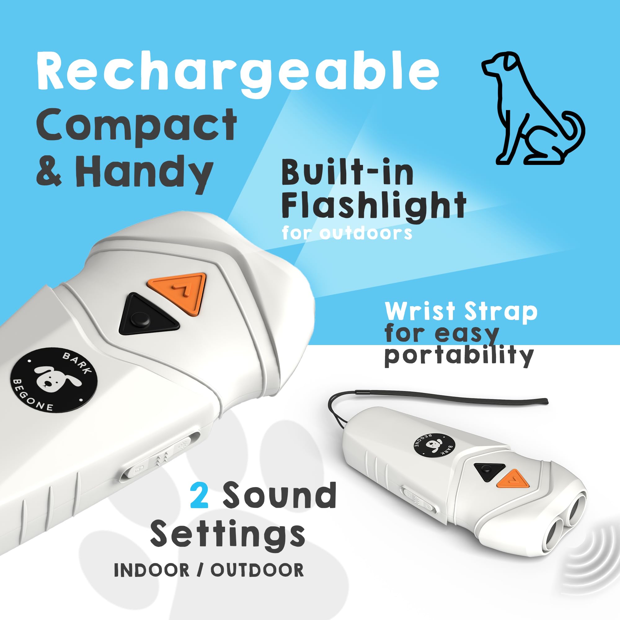 NEW 2024 Bark Begone Rechargeable Dog Trainer - Anti Barking Dog Device - New and Improved Ultrasonic Emitter - Bark Collar Alternative - Dog Bark Deterrent Device - Long Range - Correct Poor Behavior