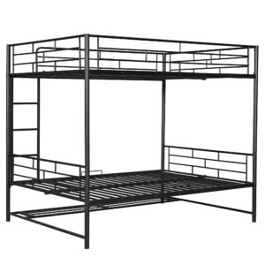 Bellemave Bunk Bed Full Over Full,Kids Bunk Bed,Metal Bunk Bed with Shelf and Guardrails,Full bunk beds for Kids, Teens & Adults（Black）