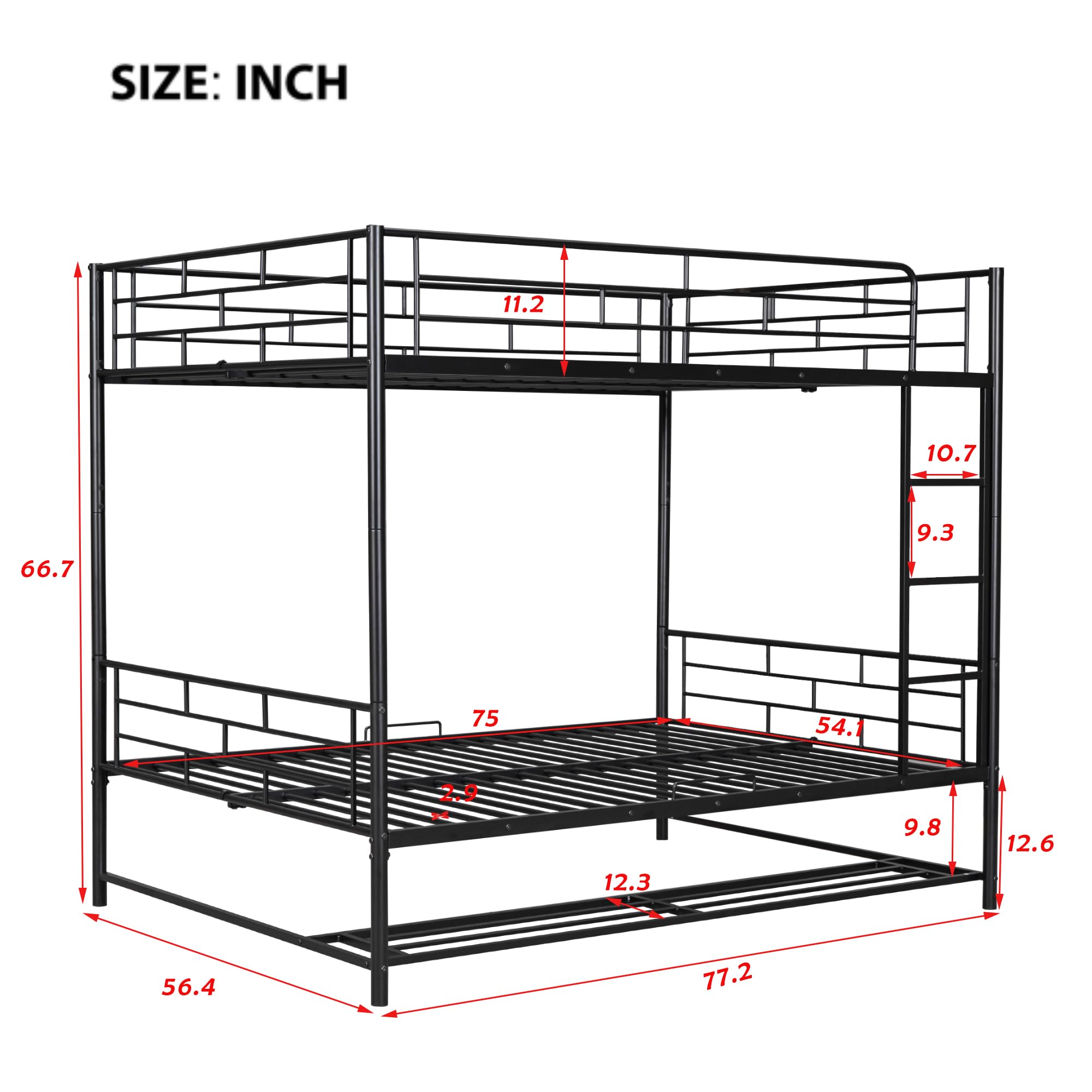 Bellemave Bunk Bed Full Over Full,Kids Bunk Bed,Metal Bunk Bed with Shelf and Guardrails,Full bunk beds for Kids, Teens & Adults（Black）