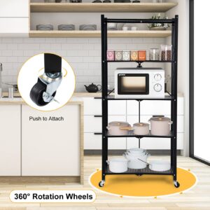 Simple Deluxe HealSmart 5-Tier Heavy Duty Foldable Metal Rack Storage Shelving Unit with Wheels Moving Easily Organizer Shelves Great for Garage Kitchen Holds up to 1250 lbs Capacity, Black,2 Pack