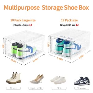 10 Pack Large Shoe Boxes Clear Plastic Stackable,Shoe Storage Organizer with Lids,Shoe Rack for Closet,Shoe Organizer and Shoe Containers for Sneaker Storage, Shoe Display Case Fit up to US Size 13