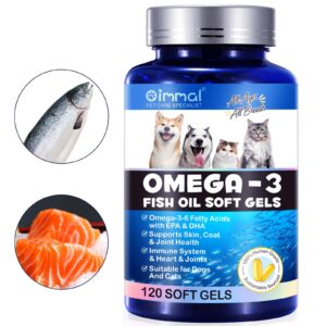 Omega-3 Pet, Salmon Oil Soft Gels for Dogs and Cats (120pcs)- Skin and Coat Health Supplement with EPA & DHA Fatty Acids, Omega-3 Fish Oil Pills Treats for Pet Shedding, Skin Allergy, Itch Relief