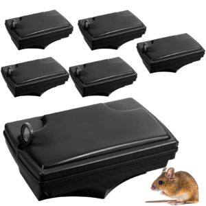 qualirey 6 pack rat bait stations with 6 keys reusable mouse bait stations heavy duty bait boxes for rodents outdoor mouse poison holder large station traps for mice pests, bait not included (black)