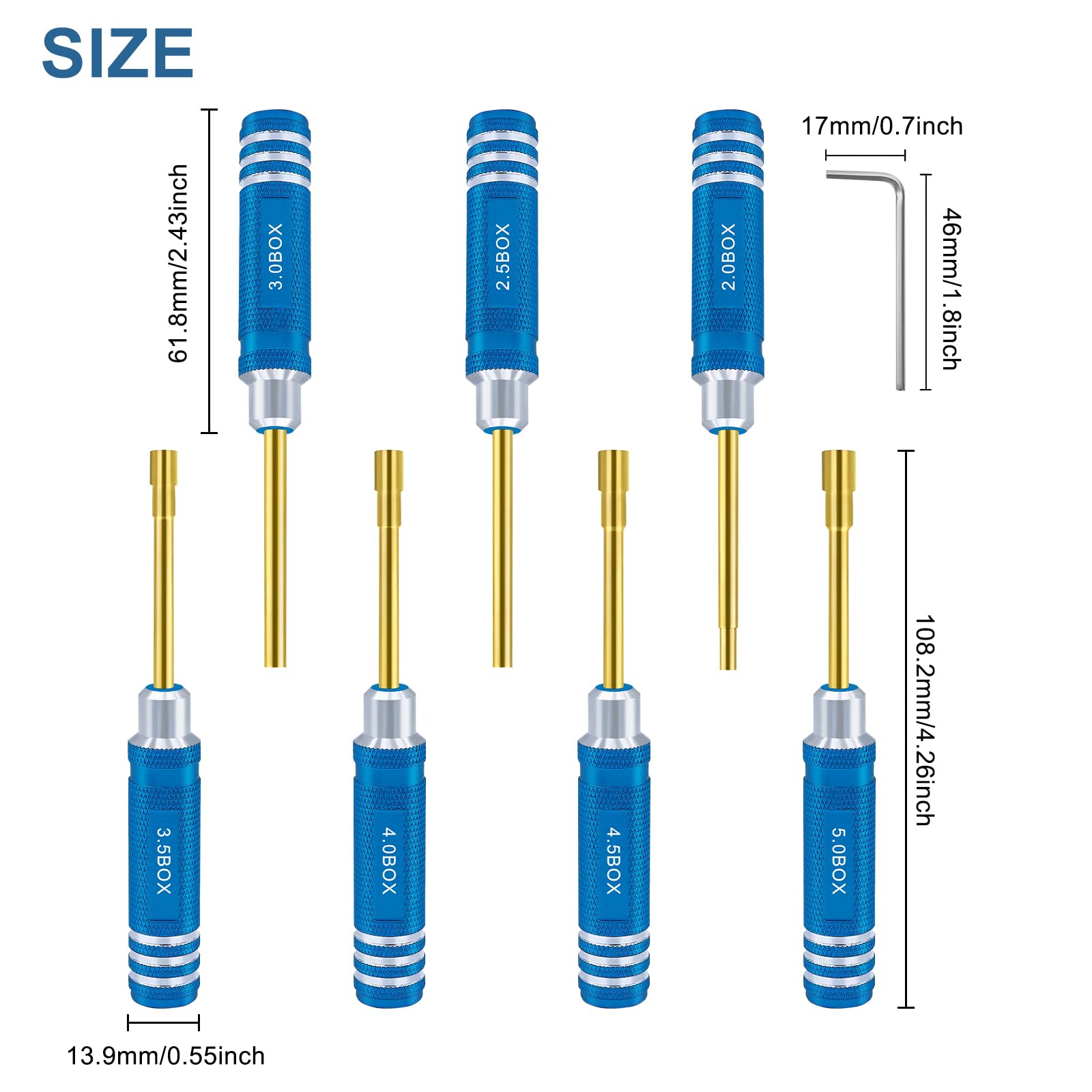 Craznick Hex Nut Screwdriver Set 2.0mm 2.5mm 3.0mm 3.5mm 4.0mm 4.5mm 5.0mm Hexagonal Head Nut Driver for Axial SCX24 Wheel Fixing 7PCS Screwdrivers for RC Models Car Boat Helicopter