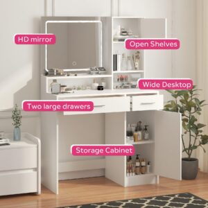 MIRROTOWEL Vanity Desk with Mirror and LED Light Strip,Dressing Table with Large Drawer, 3 Level Storage Dresser & 3 Lighting Modes Adjustable Brightness, Suitable for Bedroom