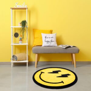 Beyond Deco Smiley Face Rug,35'' W x 35'' L Tufted Handmade Rug Funny Rug, Machine Washable Bathroom Rug for Decoration, Funny Fluffy Rug, Bedroom Decor, Area Rug