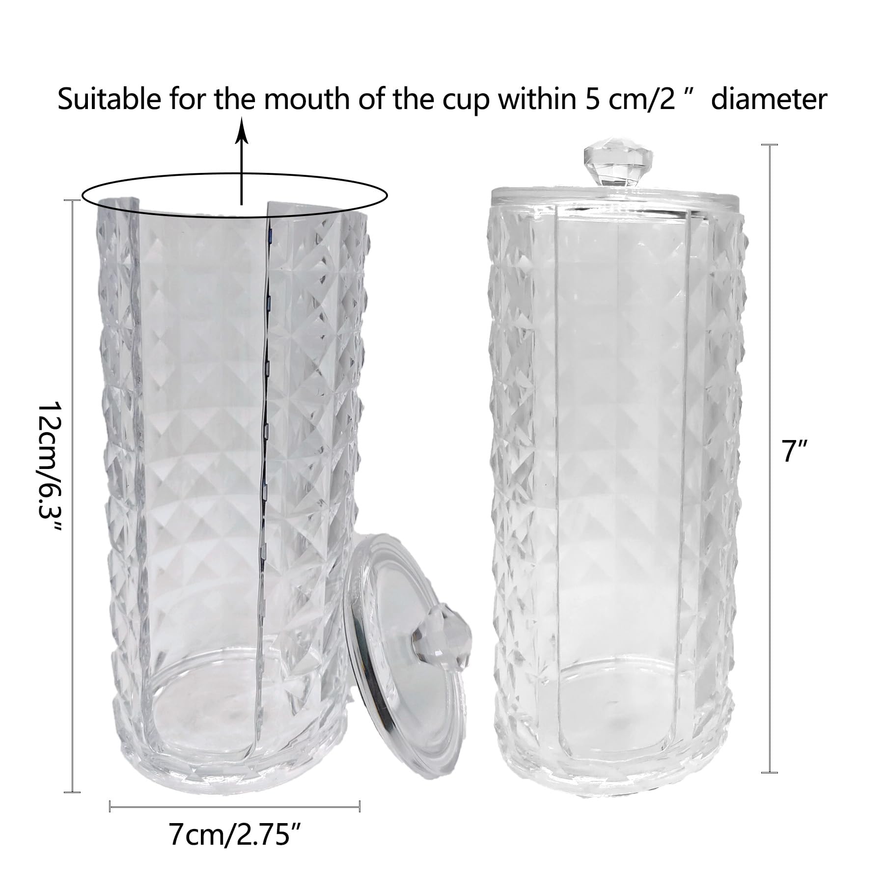 MIAO YUAN 2PCS Cup Holders with Lid, Transparent Acrylic Storage Container for Disposable Cups Bathroom Mouthwash Cups, Clear Jar for Storage of Makeup Cotton Pads, Powder Puff Storage Organizer