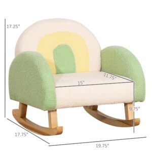 Qaba Kids Sofa, Toddler Rocking Chair with Solid Wooden Frame, Faux Lamb Fleece Fabric, Kids Arm Chair for Nursery or Playroom, Ages 18-36 Months, Green