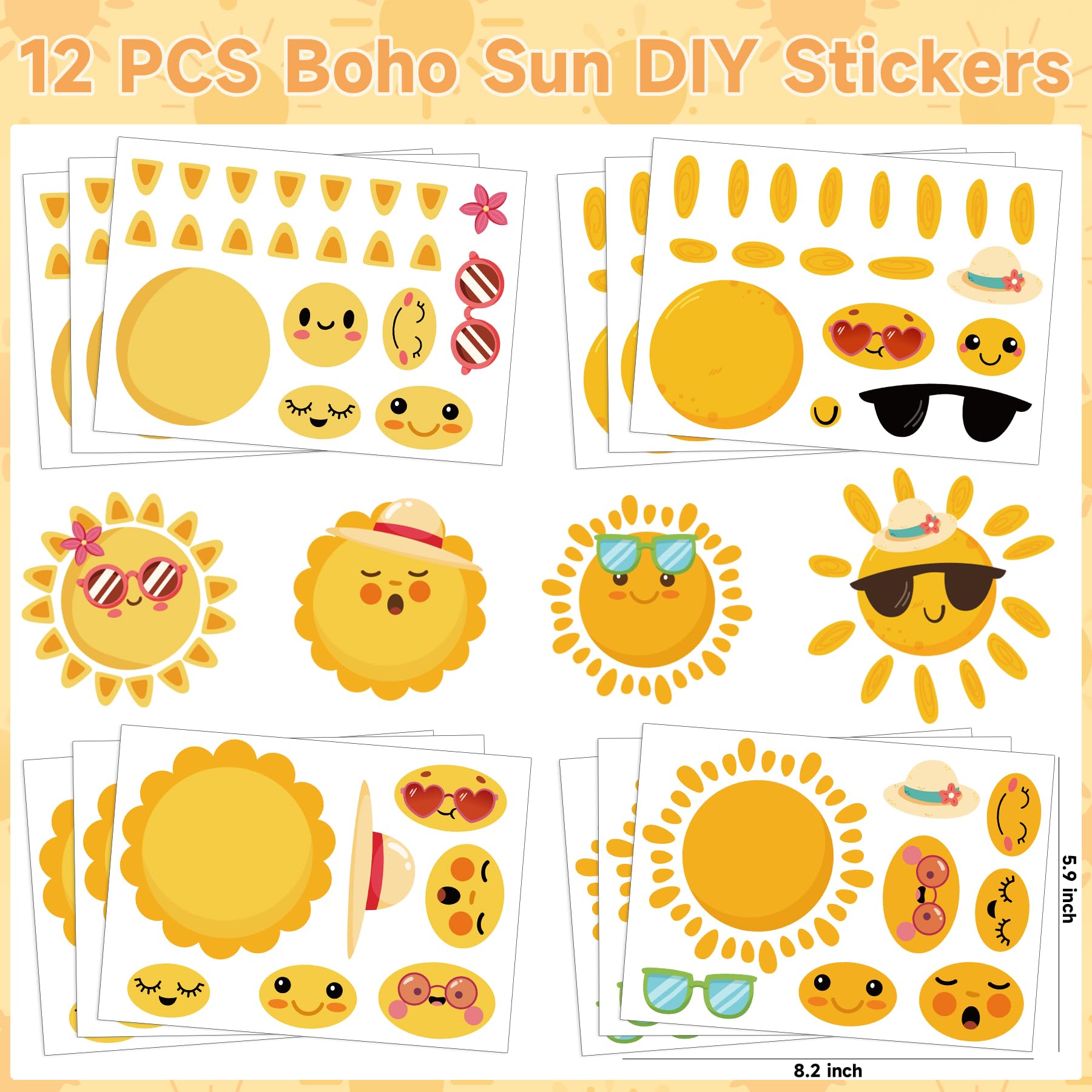 Erweicet Boho Sun Party Favors 72 PCS Sunshine Slap Bracelet Boho Rainbow Temporary Tattoos DIY Stickers Keychain Plastic Straws Gift Bags for Kids Sun Theme Birthday Party Baby Shower