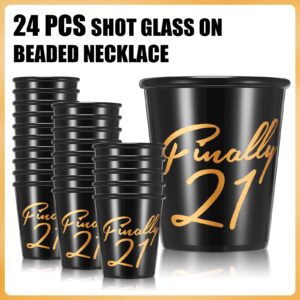 Bokon 24 Pcs 21st Birthday Shot Glass Finally 21 Birthday Shot Necklaces Cups Plastic 21st Shot Glass on Beaded Necklaces for Adults Birthday Party Supplies Favors Decorations (Black)