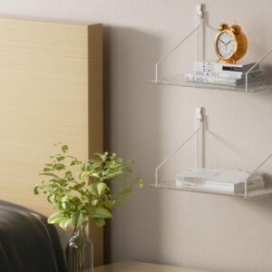 QsQueen Elevate Your Space with Acrylic Floating Shelves Set of 2 - Perfect for Bedroom, Living Room, Bathroom, Kitchen Decor-Transform Your Home Decor! Easy Install, No Drilling Required!