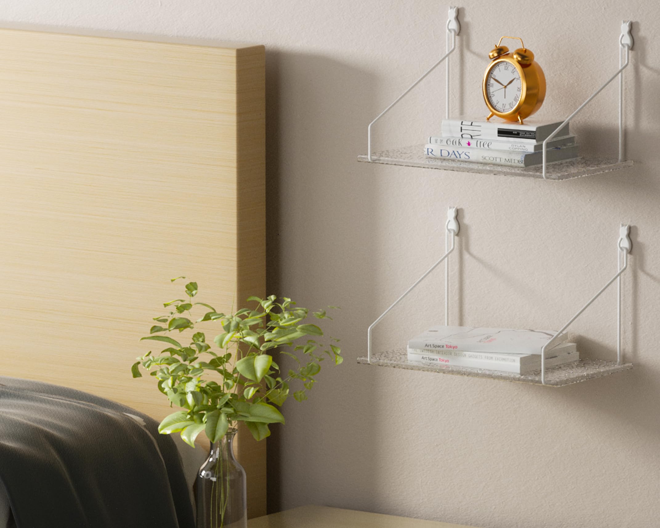 QsQueen Elevate Your Space with Acrylic Floating Shelves Set of 2 - Perfect for Bedroom, Living Room, Bathroom, Kitchen Decor-Transform Your Home Decor! Easy Install, No Drilling Required!